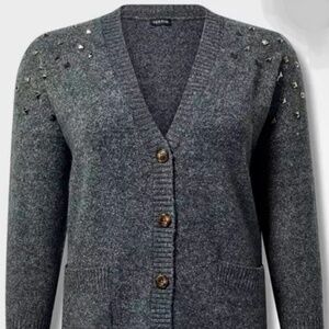 Torrid Charcoal Gray Vegan Cashmere Boyfriend Cardigan V-Neck Sweater size 2 NWT